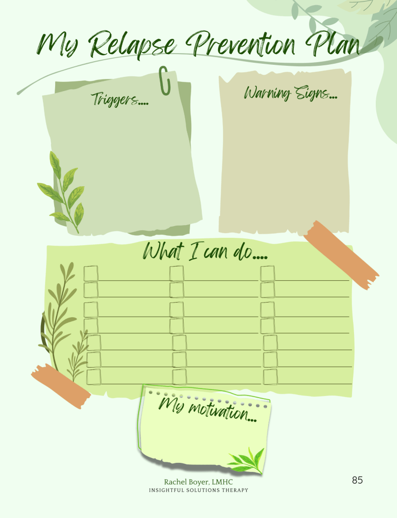 Relapse prevention plan from The Mind Rebook Toolkit